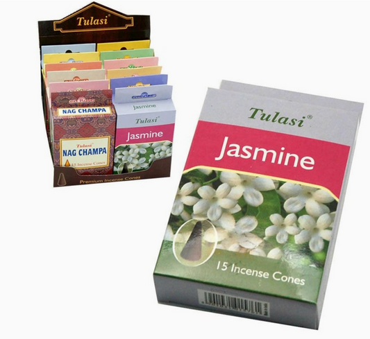 Cônes d'Encens Parfum Jasmin - Tulasi - Arôme Floral et Apaisant - Boîte de 15