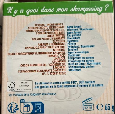 Shampooing solide DOP à la noix de coco